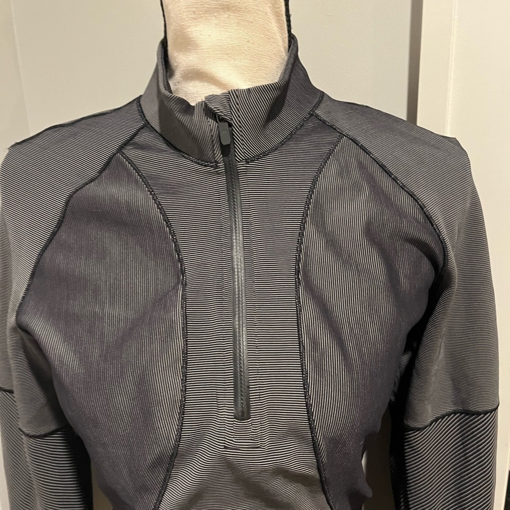 lululemon athletica Black and Gray Striped Quarter-Zip Pullover